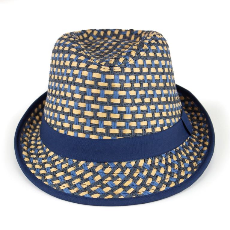 Woven Straw Paper Trilby Hat - Blue
