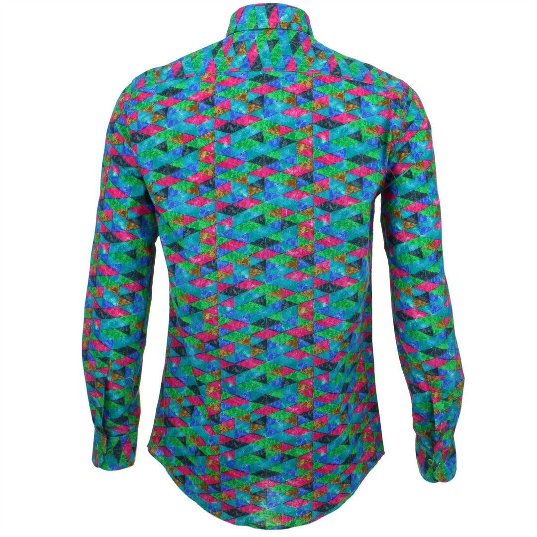 Tailored Fit Long Sleeve Shirt - Pink Blue Harlequin