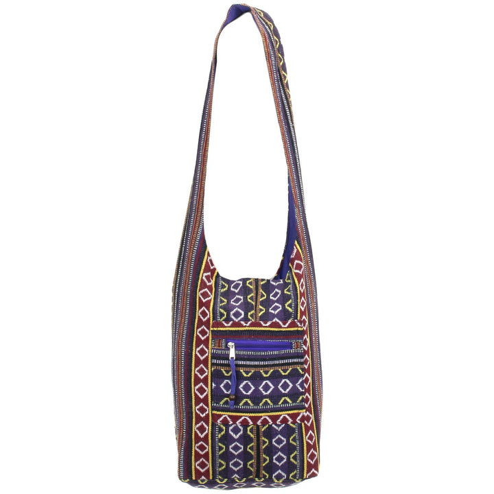 Diamond Pattern Canvas Sling Shoulder Bag - Purple