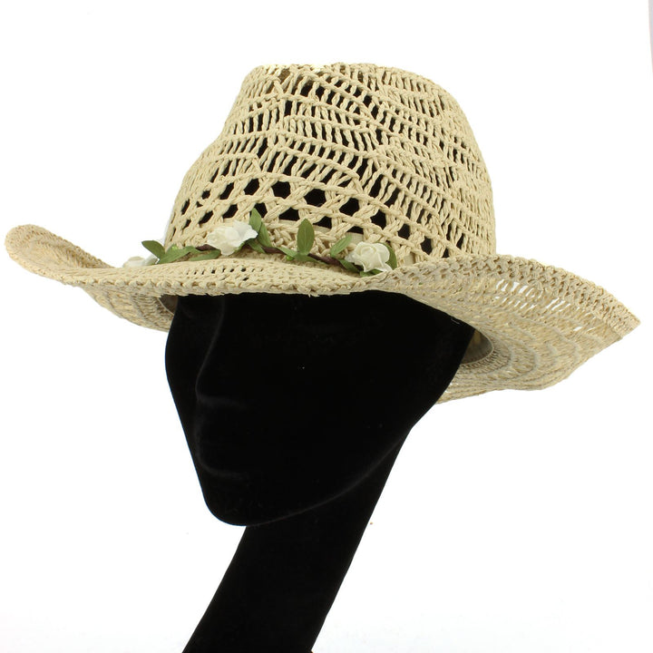 Straw Paper String Cowboy Hat with Flower Garland