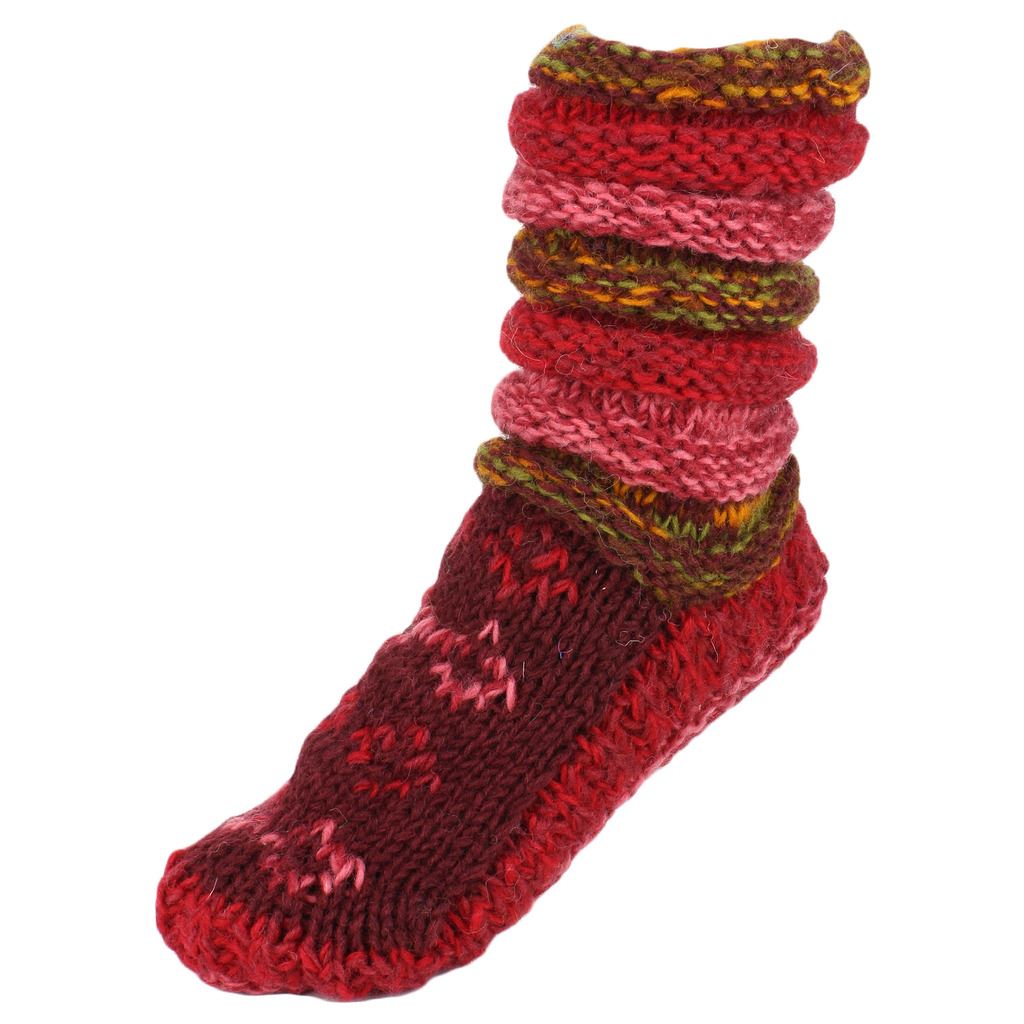 Chunky Wool Knit Slipper Socks - Maroon