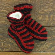 Hand Knitted Wool Ankle Socks - Stripe Red Black