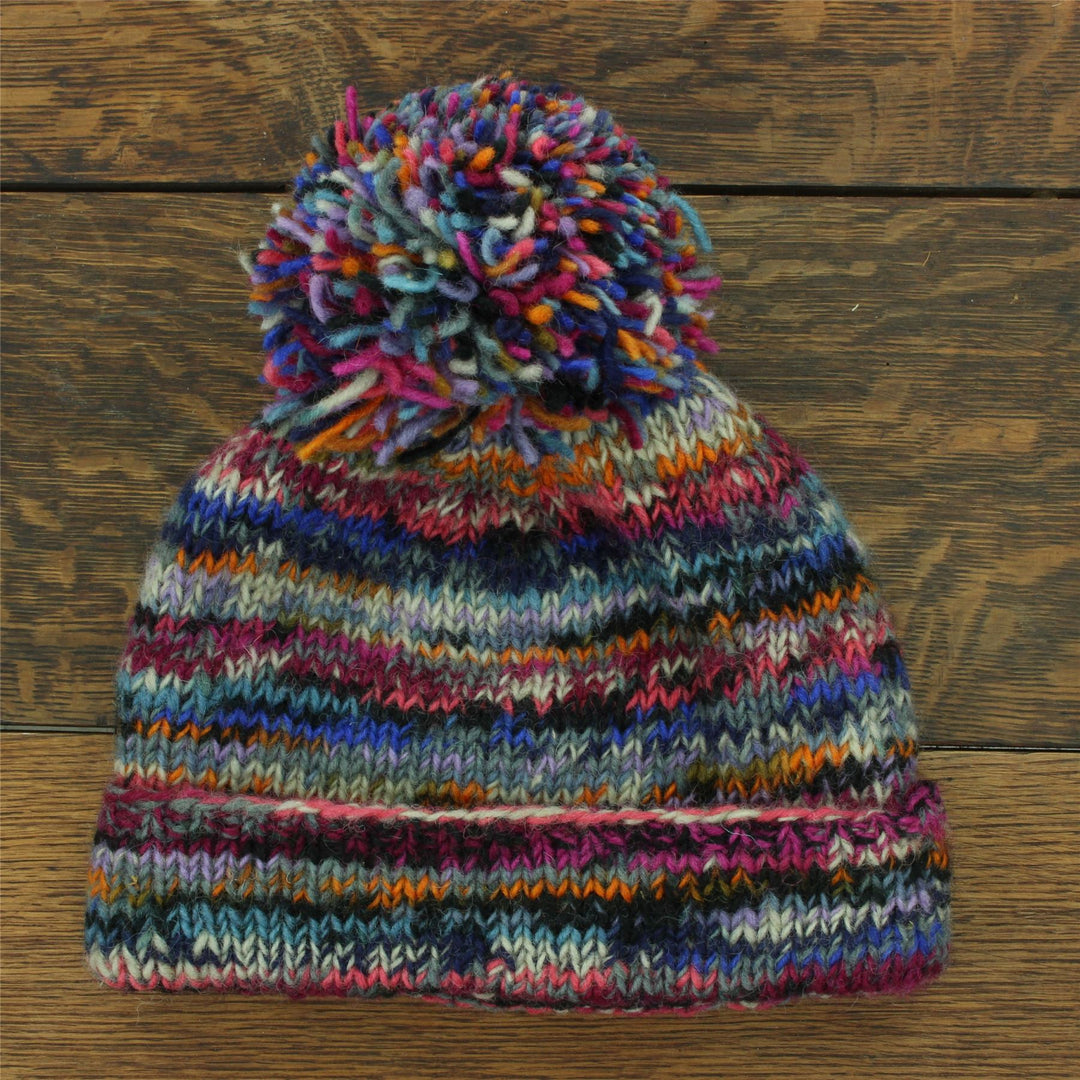 Hand Knitted Wool Beanie Bobble Hat - SD Electric