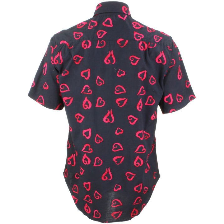 Regular Fit Short Sleeve Shirt - Red Hearts on Black