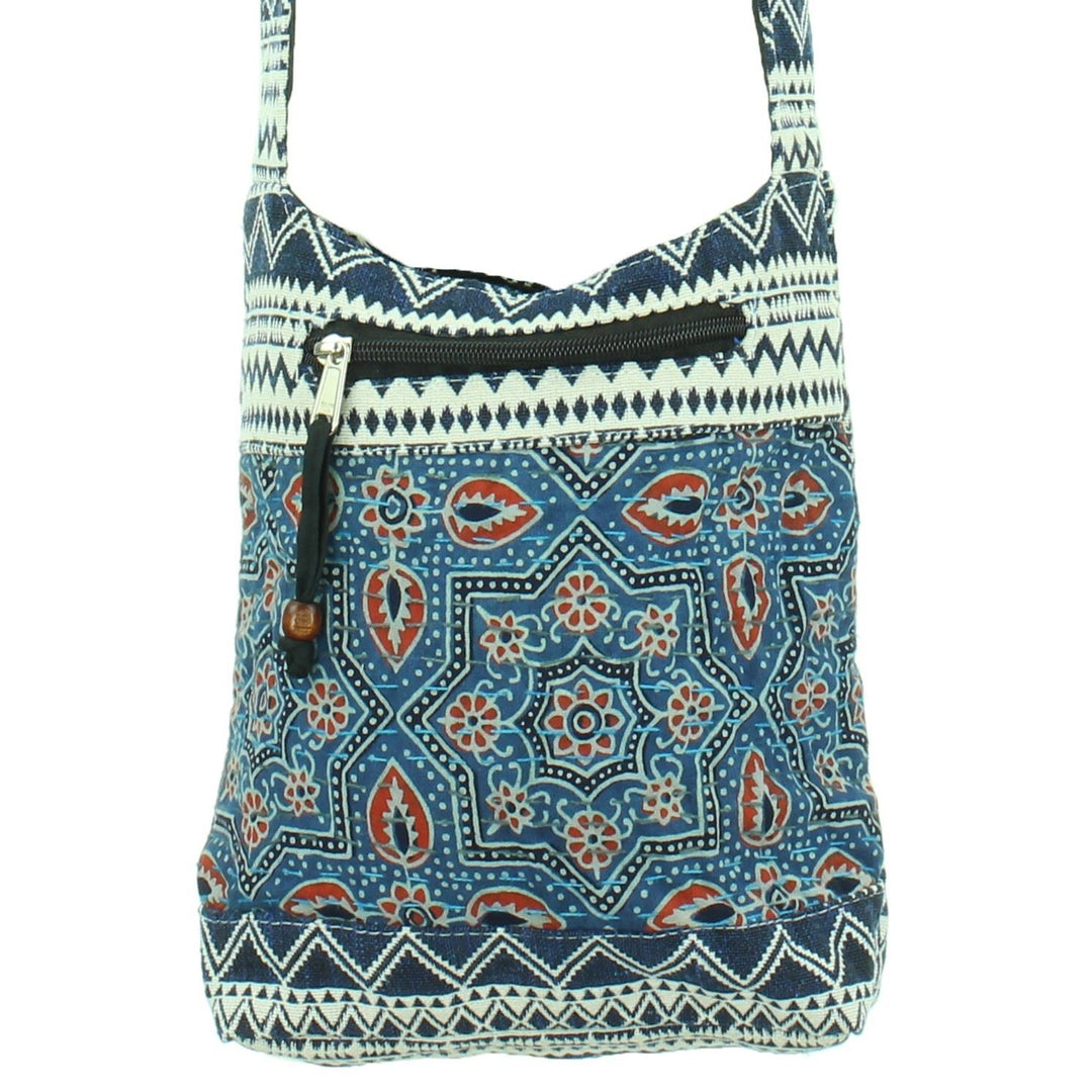 Cotton Canvas Sling Shoulder Bag - Ethnic Blue