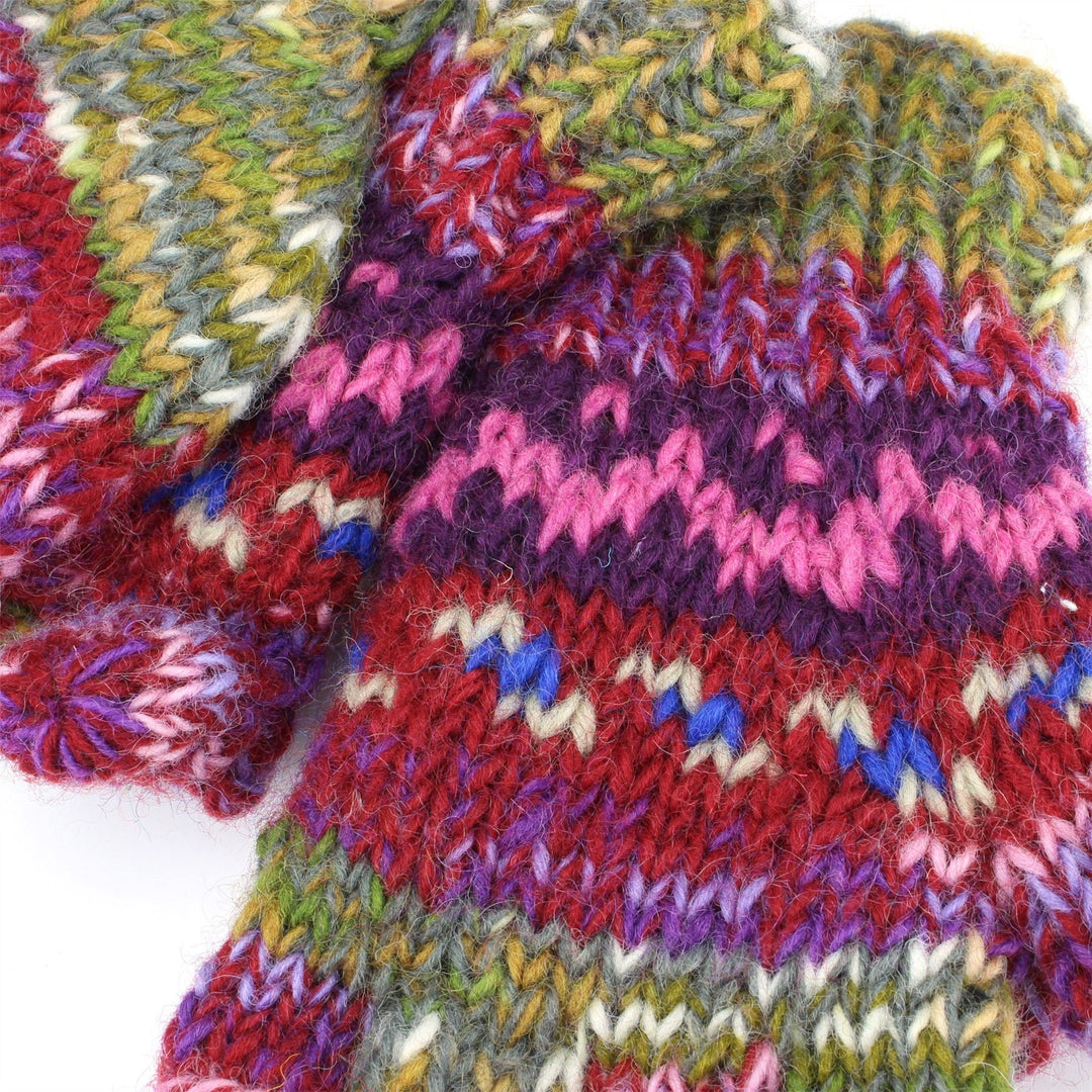 Wool Knit Fingerless Shooter Gloves - Space Dye (Purple & Green)