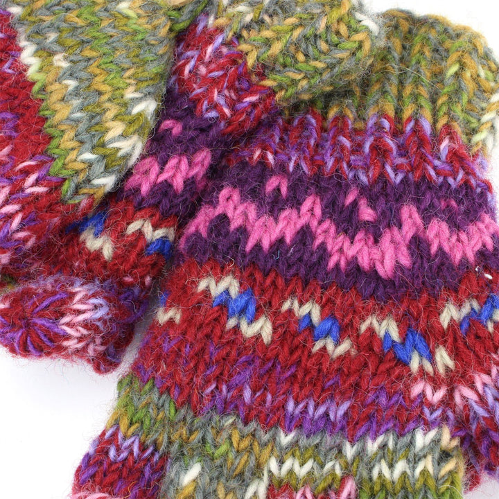 Wool Knit Fingerless Shooter Gloves - Space Dye (Purple & Green)