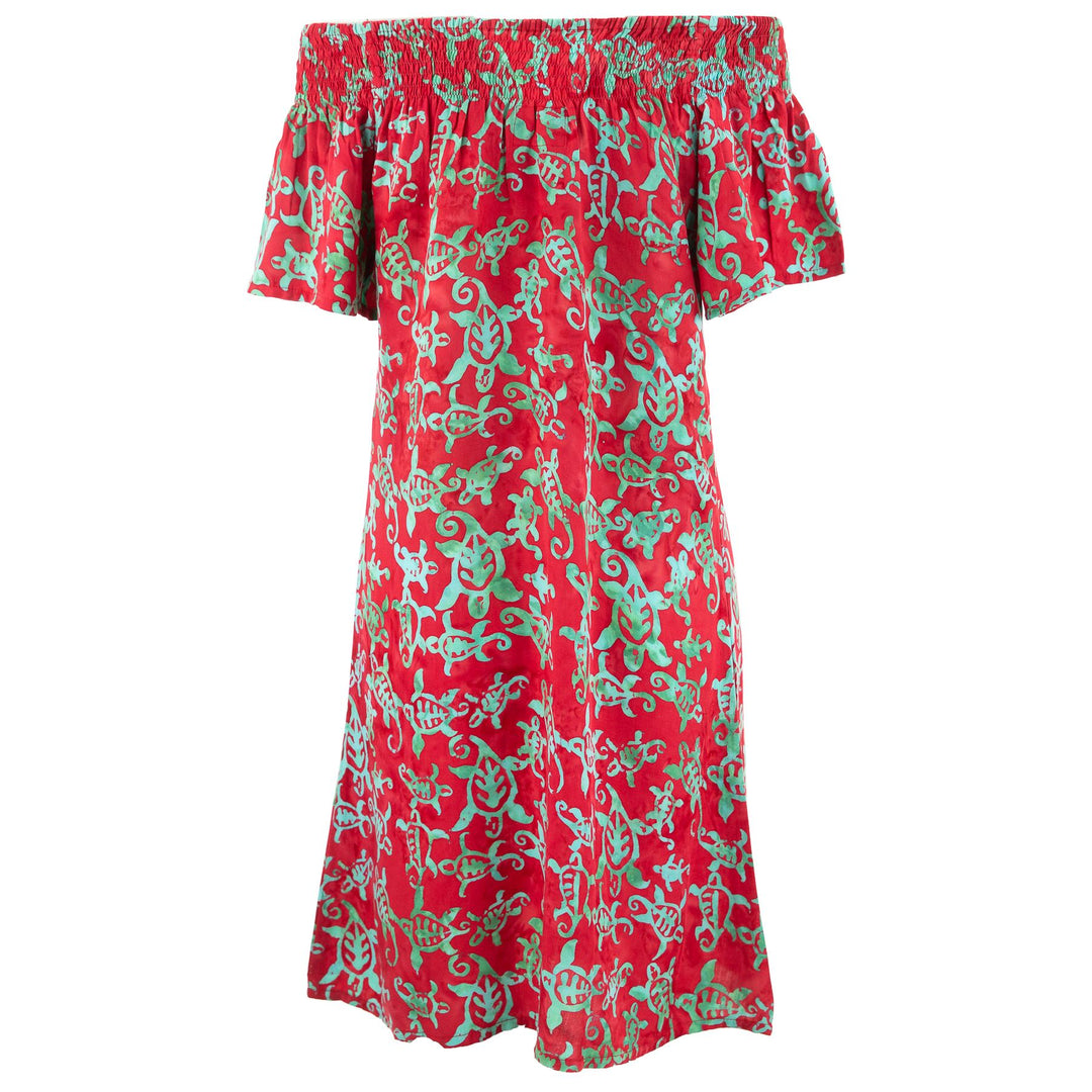 Shirred Comfy Dress - Turtle Bay Red
