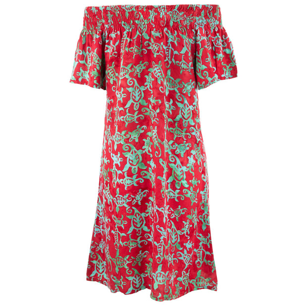 Shirred Comfy Dress - Turtle Bay Red