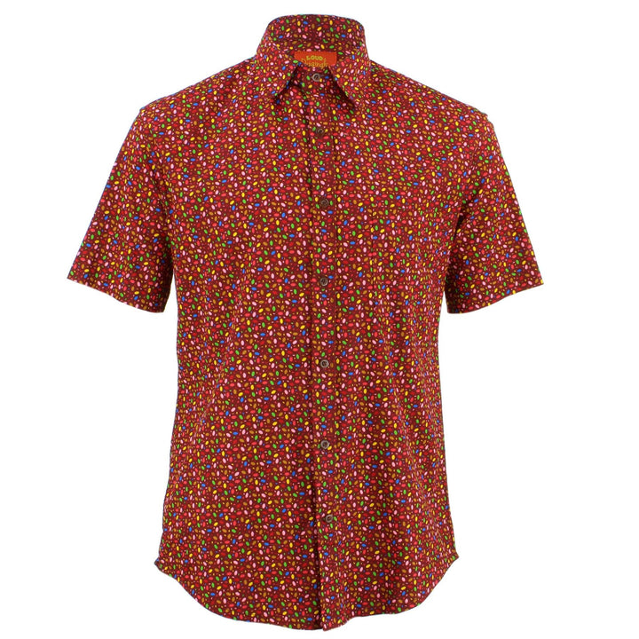 Tailored Fit Short Sleeve Shirt - Maroon Multi-coloured Ovals