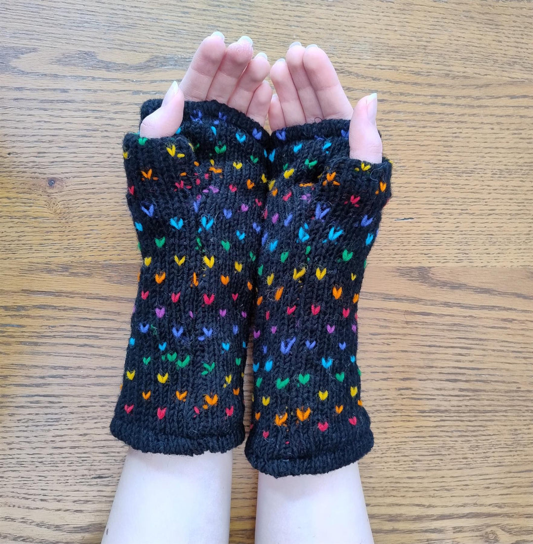Wool Knit Fleece Lined  Wrist Warmers - Tik Tik Black