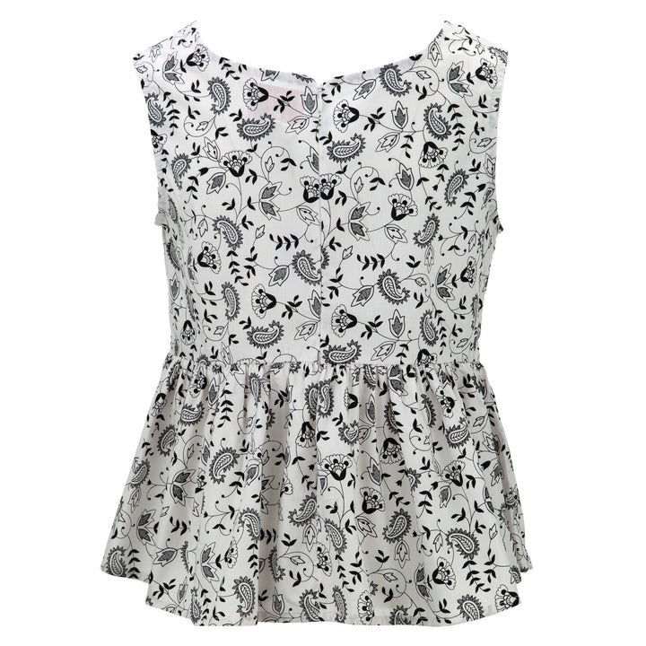 Ruched Box Top - White Paisley Flower