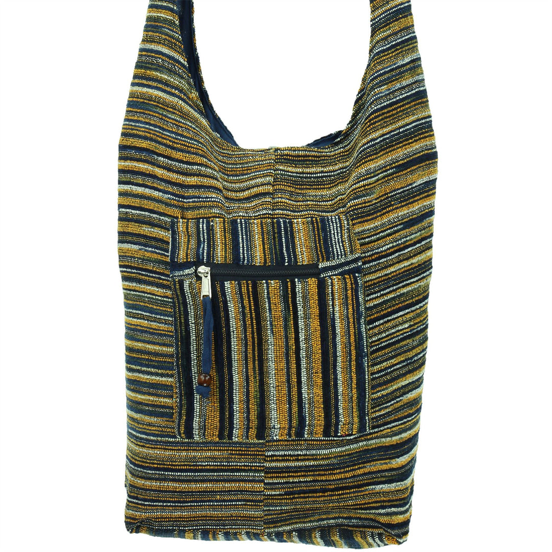 Striped Chenille Sling Shoulder Bag - Navy Orange