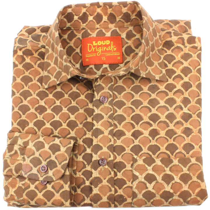 Regular Fit Long Sleeve Shirt - Brown Fish Scales