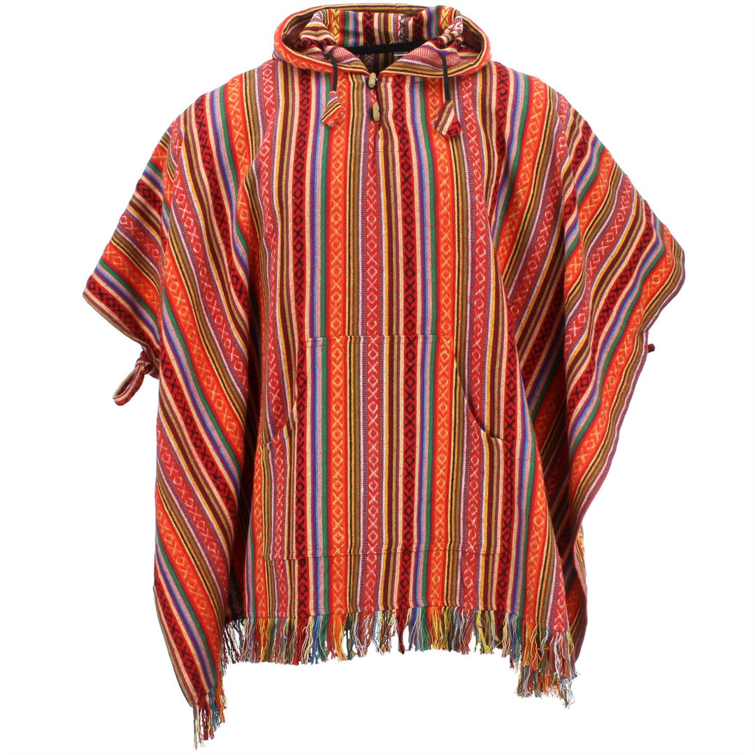 Brushed Cotton Hooded Poncho - Blood Orange