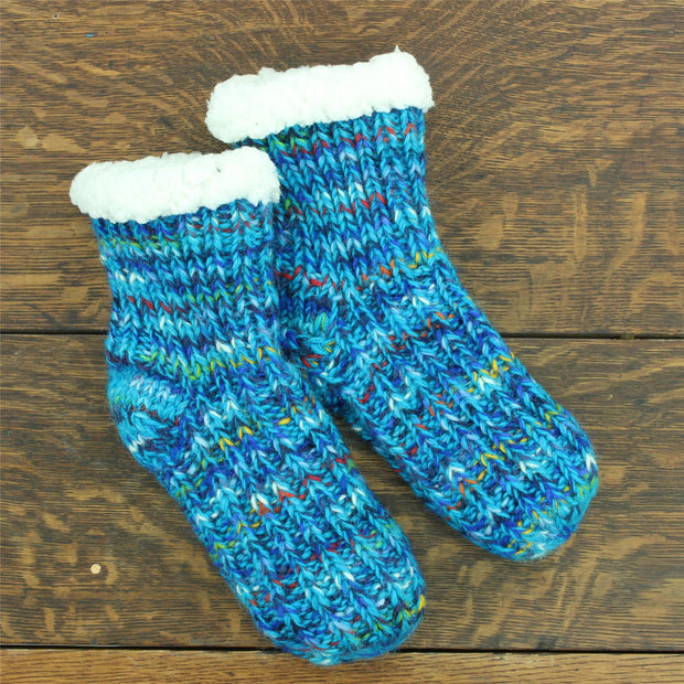 Hand Knitted Wool Ankle Socks - SD Bright Blue Mix