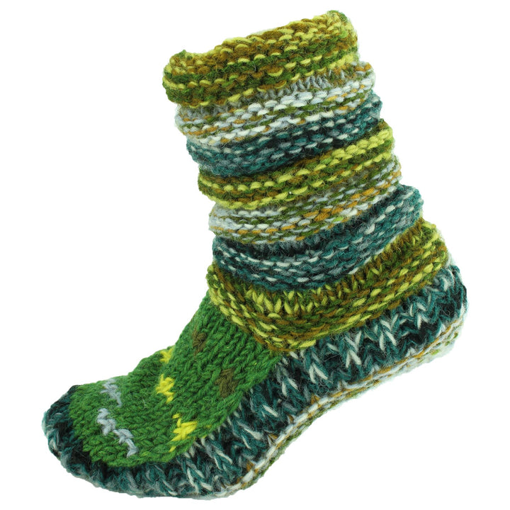 Chunky Wool Knit Abstract Pattern Slipper Socks - 17 Green