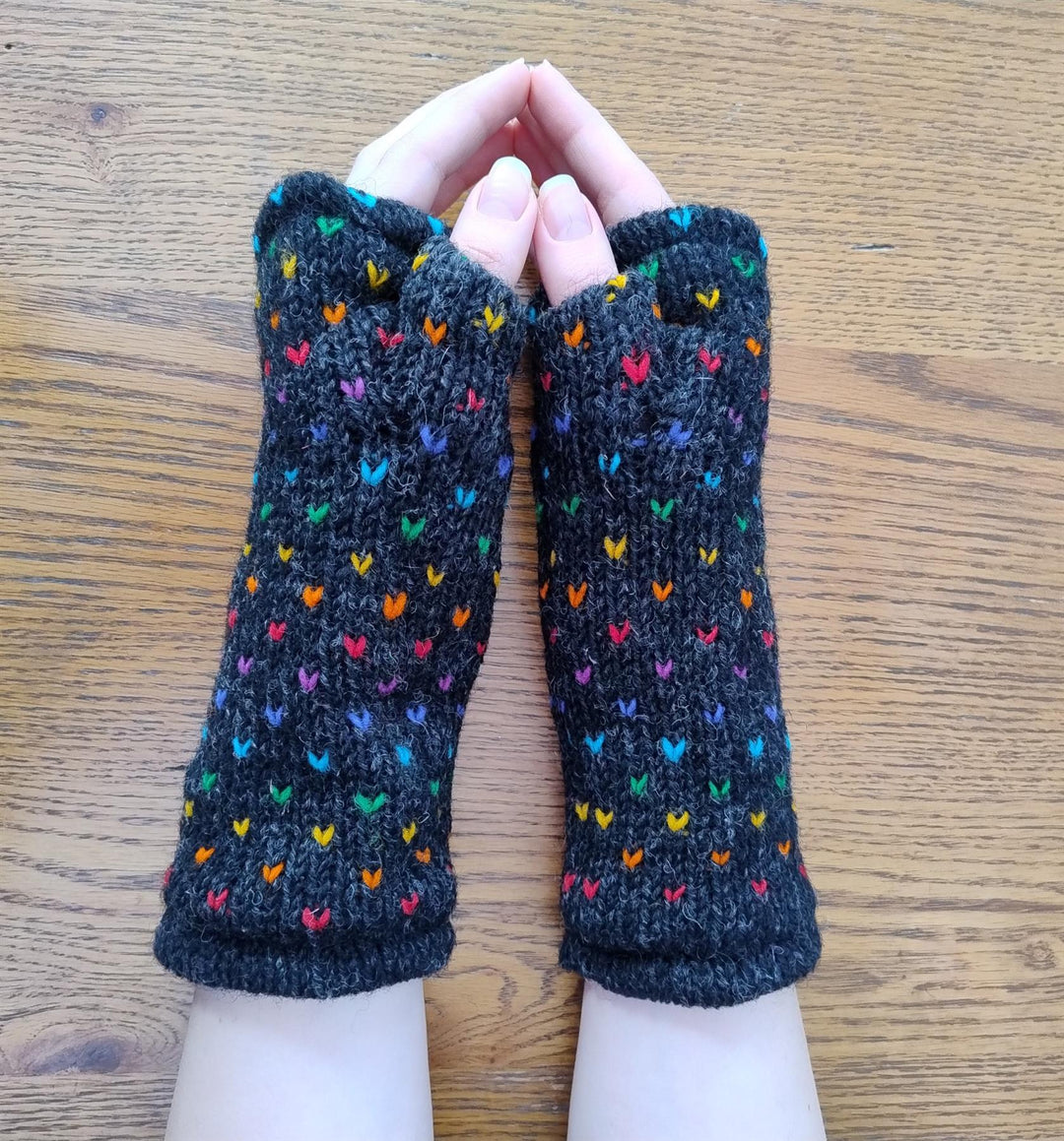 Wool Knit Fleece Lined  Wrist Warmers - Tik Tik Charcoal