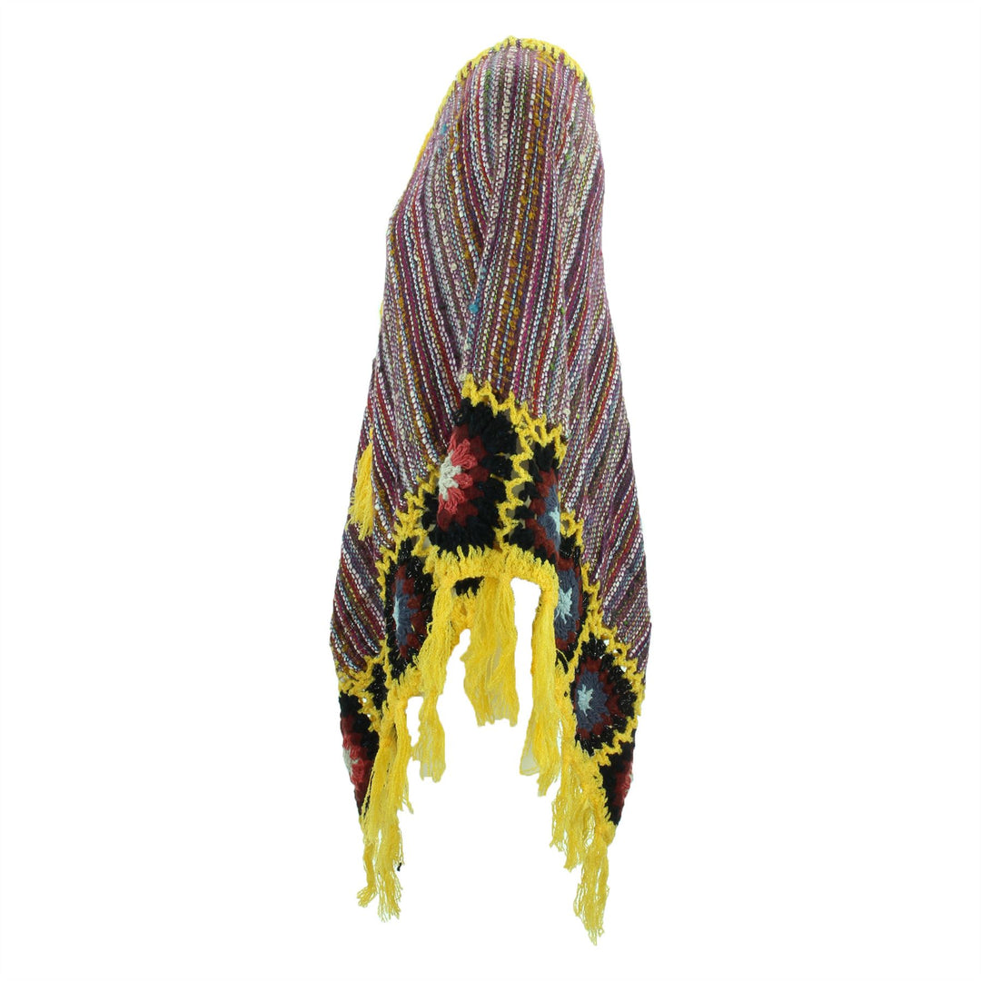 Granny Squares Crochet Poncho Long - Purple Multi/Yellow