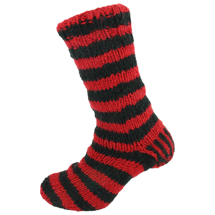 Chunky Wool Knit Fleece Lined Socks - Red & Black