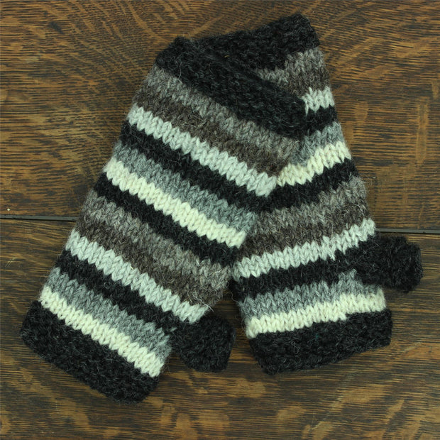 Hand Knitted Wool Arm Warmer - Stripe Natural
