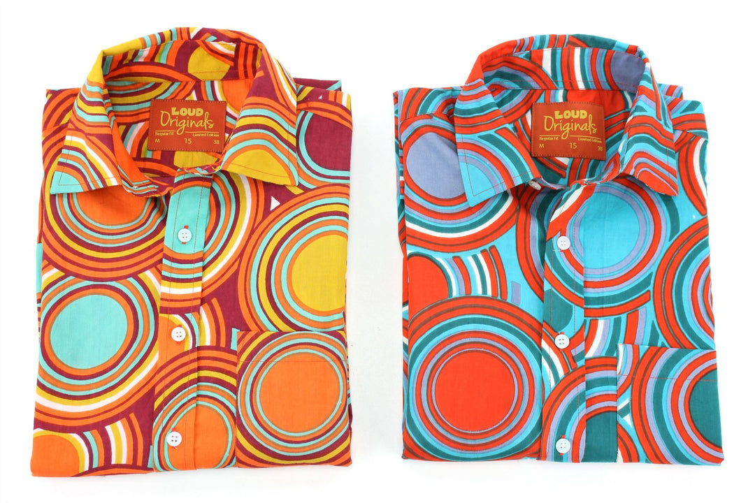 Regular Fit Short Sleeve Shirt - Retro Circle Orange Mustard