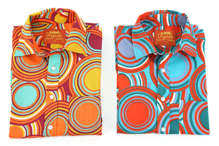 Regular Fit Short Sleeve Shirt - Retro Circle Orange Mustard