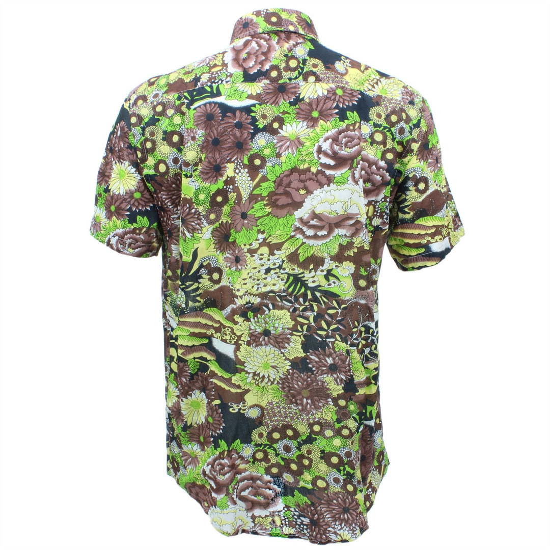 Regular Fit Short Sleeve Shirt - Green & Brown Abstract Floral
