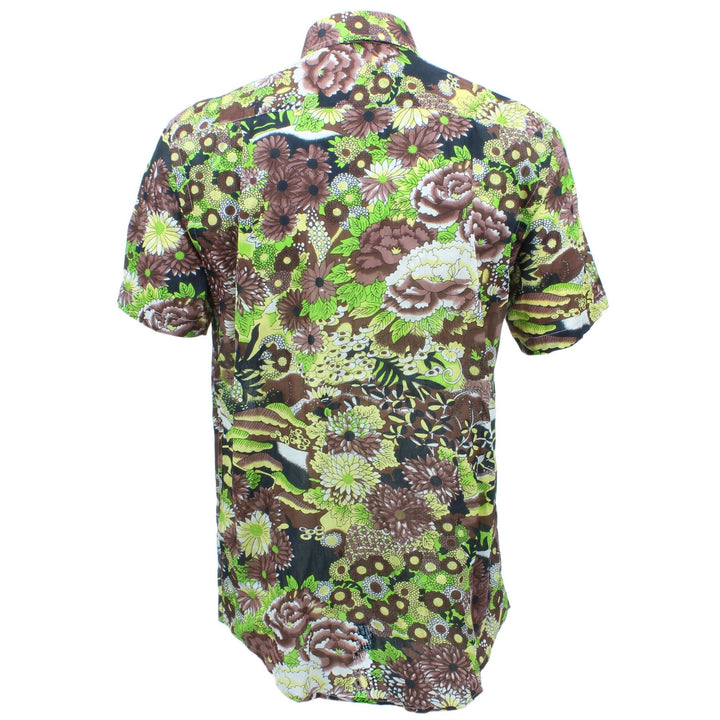 Regular Fit Short Sleeve Shirt - Green & Brown Abstract Floral