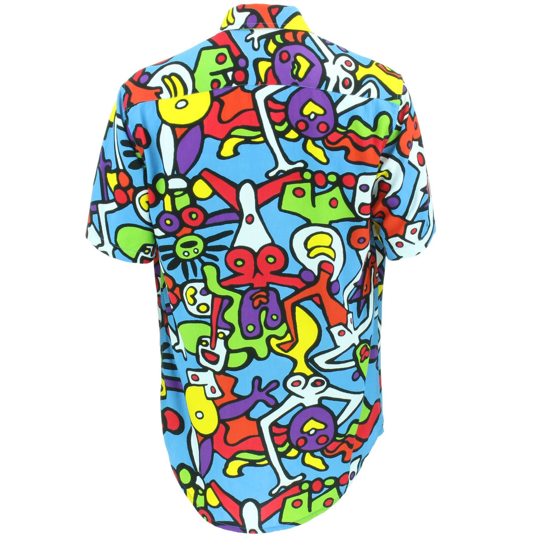 Slim Fit Short Sleeve Rayon Shirt - Tiffy Print - Blue