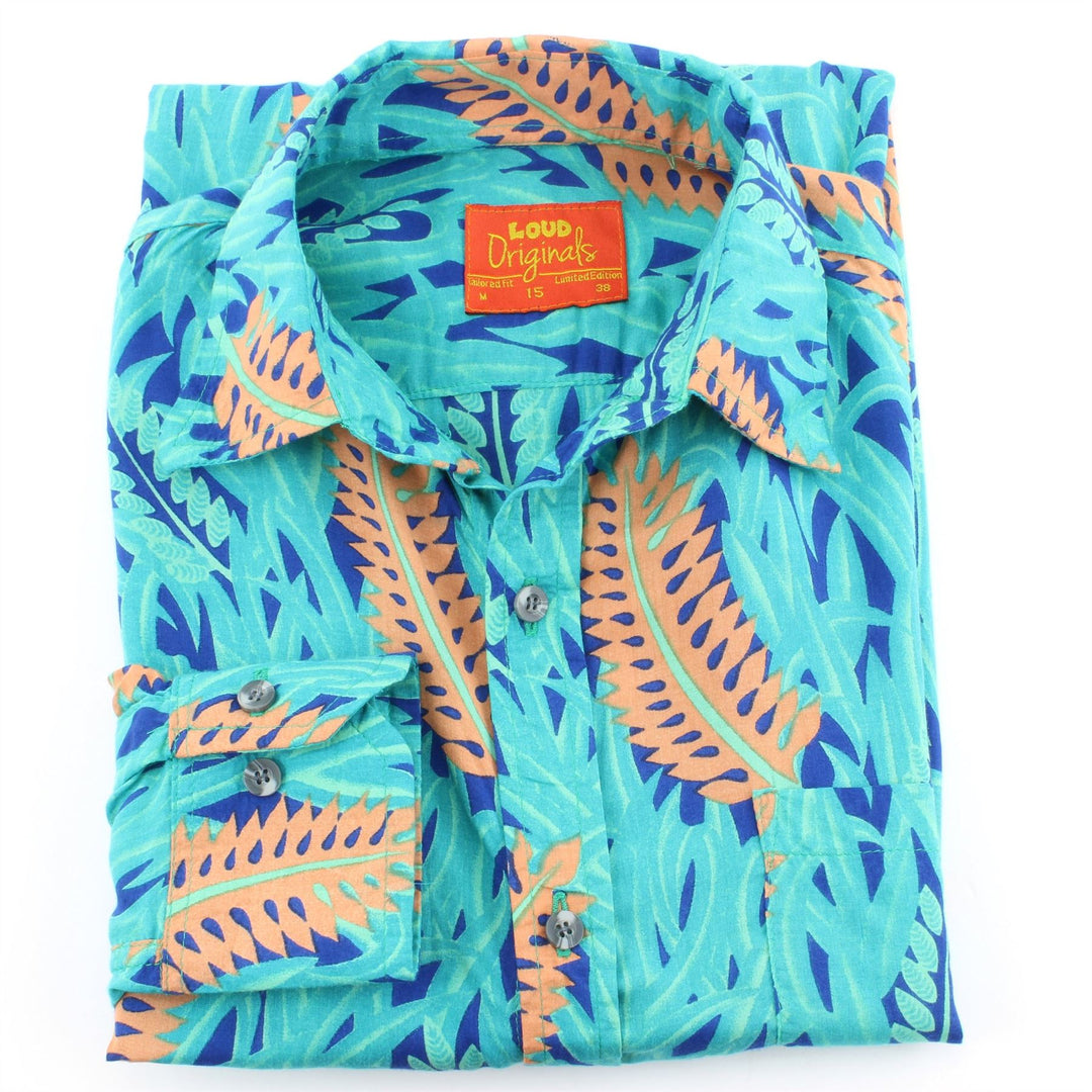 Tailored Fit Long Sleeve Shirt - Orange feathers & green grass