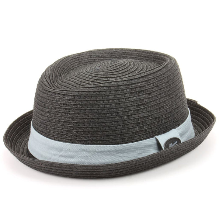 Straw Paper Pork Pie Hat - Black