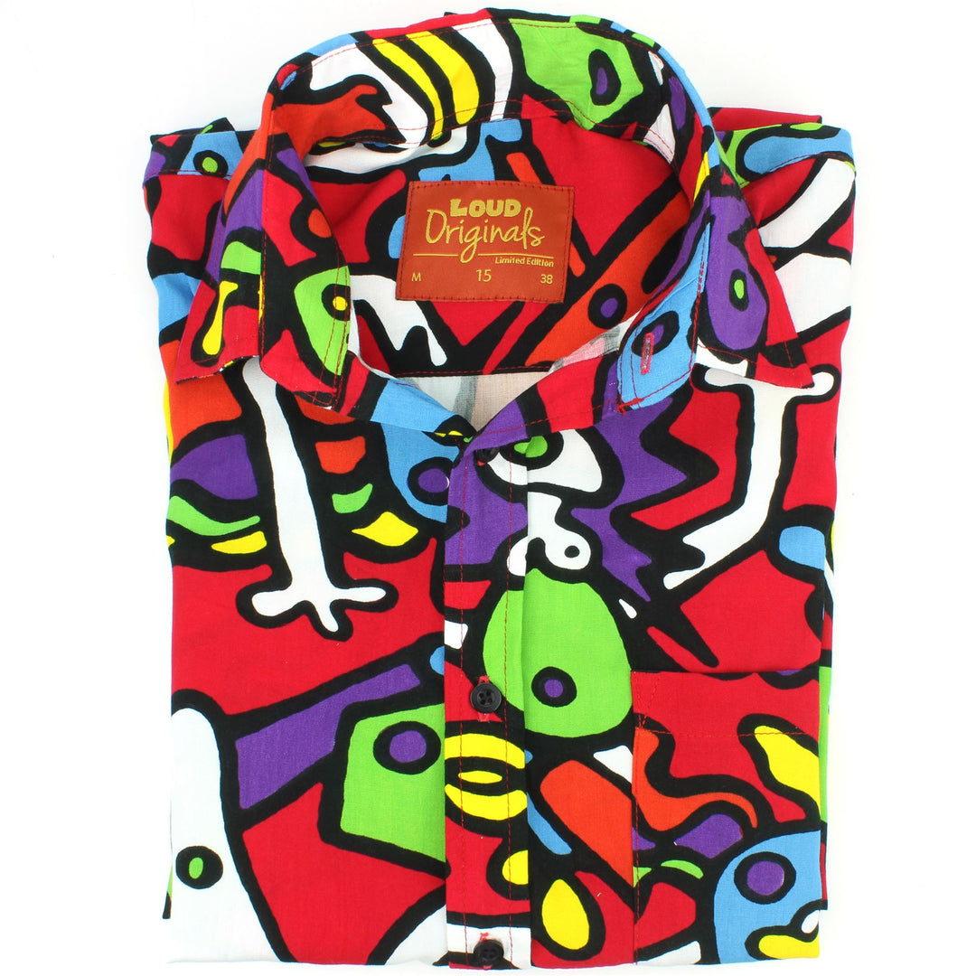 Tailored Fit Short Sleeve Rayon Shirt - Tiffy Print - Red