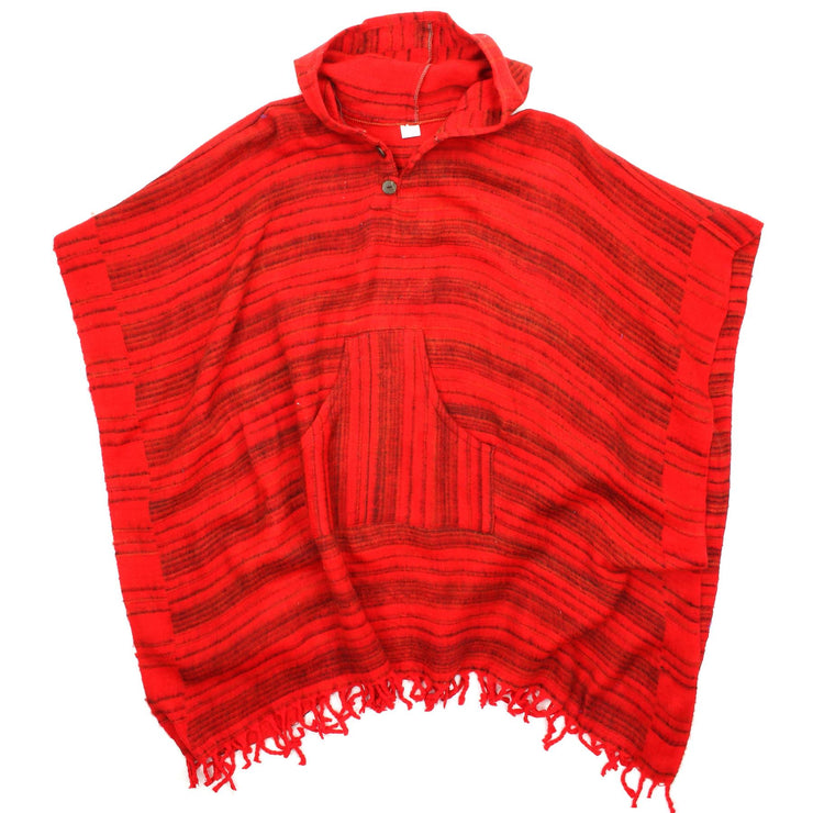 Vegan Wool Square Hooded Poncho with Toggles - Red