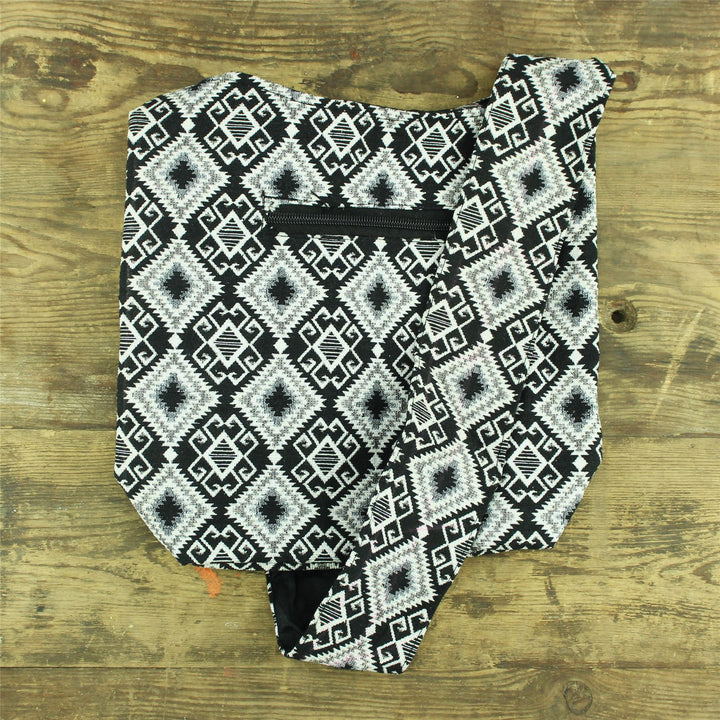 Cotton Canvas Sling Shoulder Bag - Aztec Grey Black