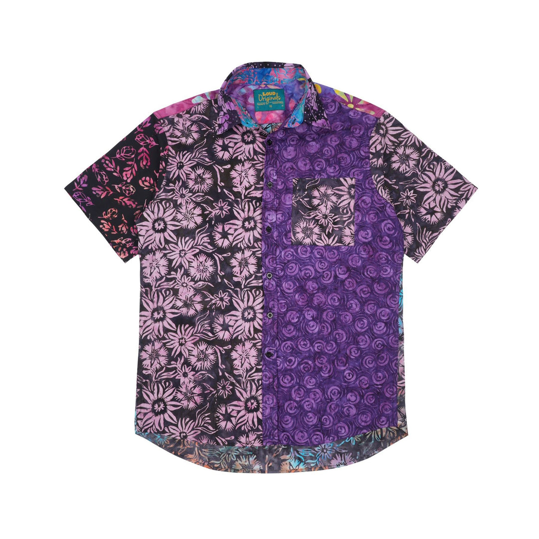 Regular Fit Short Sleeve Shirt - Random Mixed Panel Batik Purple