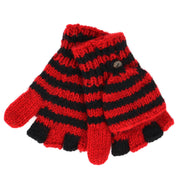 Hand Knitted Wool Shooter Gloves - Stripe Red Black