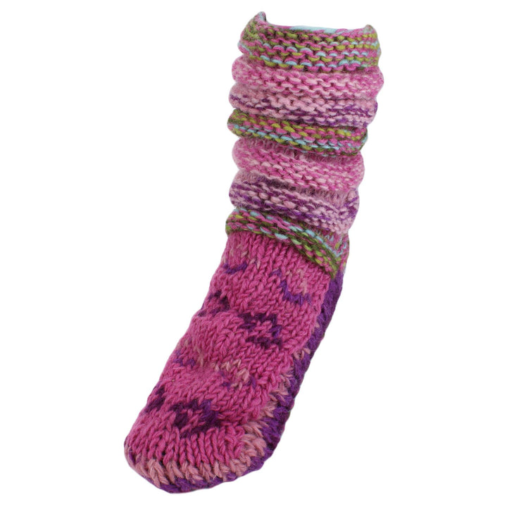 Chunky Wool Knit Slipper Socks - Pink