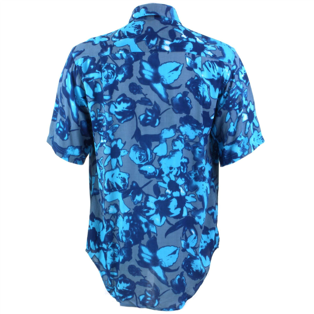 Regular Fit Short Sleeve Shirt - Blue Floral on Grey