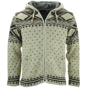 Fairisle-Kapuzenjacke aus Wollstrick – Creme