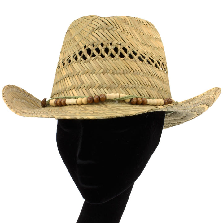 Straw Cowboy Hat with Wood Bead Band