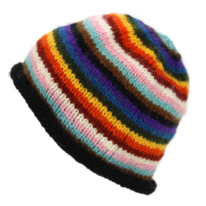 Handgestrickte Beanie-Mütze aus Wolle – Streifen-Fortschritts-Regenbogen