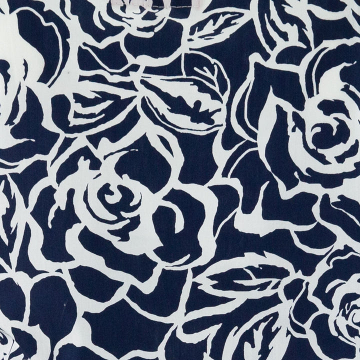 Belted Dress - Monochrome Roses Navy & White
