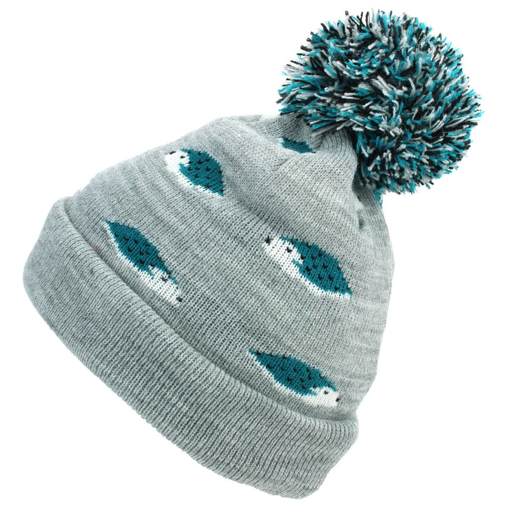 Kids Animal Bobble Beanie Hat - Grey