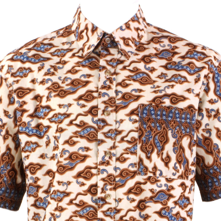 Regular Fit Short Sleeve Shirt - Black & Light Orange Abstract
