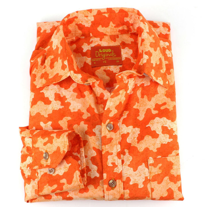 Tailored Fit Long Sleeve Shirt - Orange Camouflage