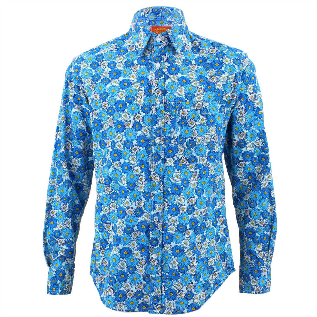 Tailored Fit Long Sleeve Shirt - Blue & White Floral Print