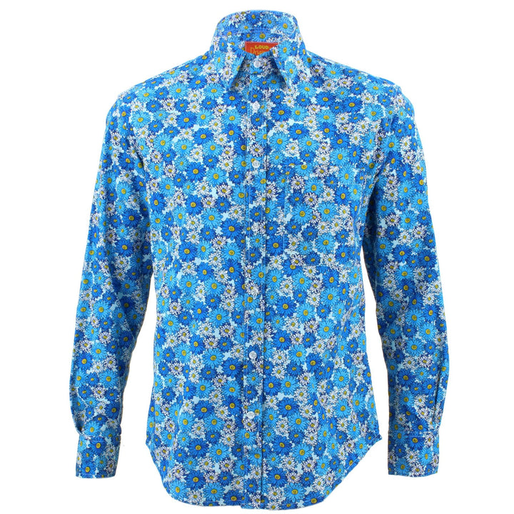 Tailored Fit Long Sleeve Shirt - Blue & White Floral Print
