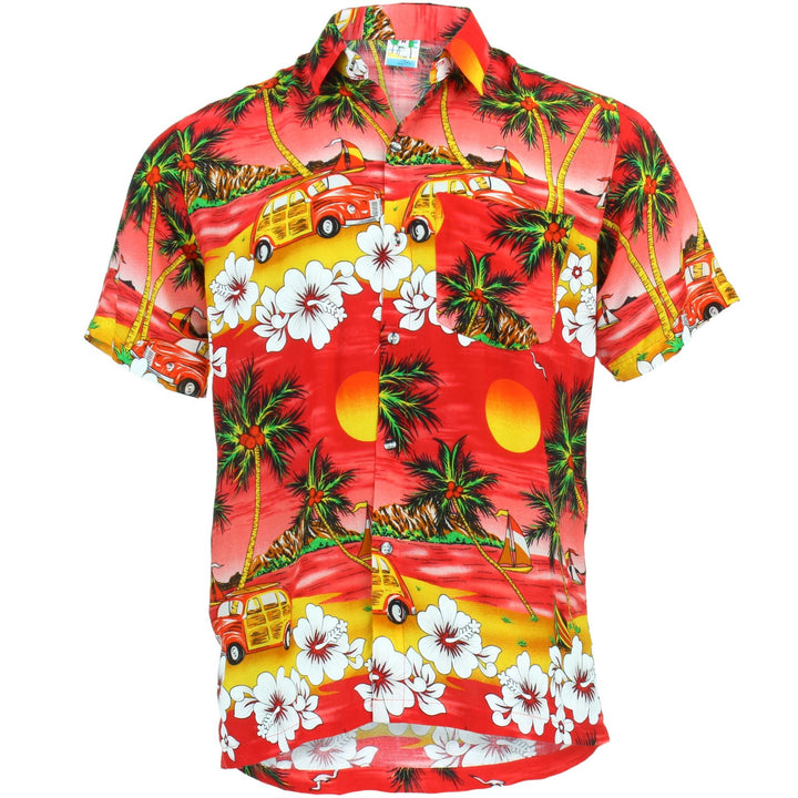 Short Sleeve Hawaiian Shirt - Sunset Camper - Red