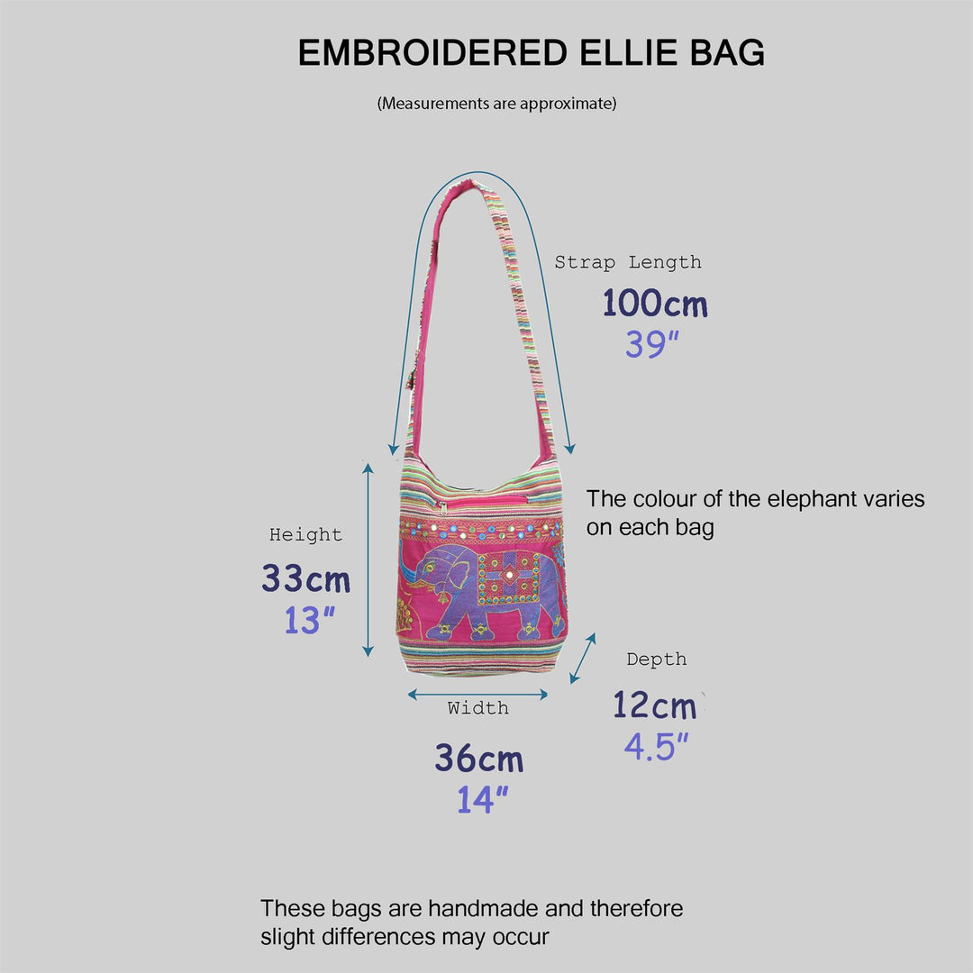 Embroidered Elephant Canvas Sling Shoulder Bag - Pink